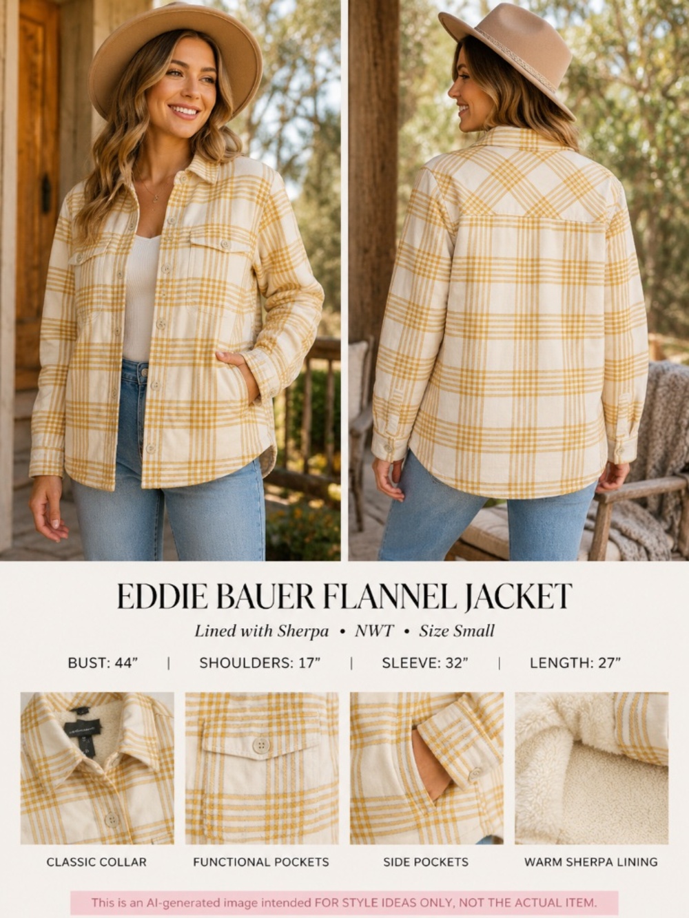 Eddie Bauer Sherpa Lined Plaid Flannel Shirt Jacket Shacket NWT Large - Picture 2 of 10